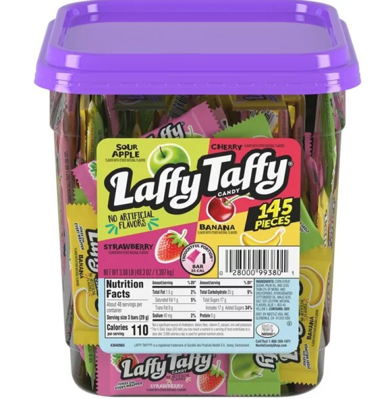 LAFFY TAFFY SOUR APPLE CHERRY STRAWBERRY & BANANA CANDY VARIETY PACK 145 (1,4KG)