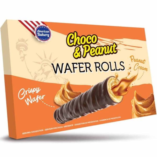 American Bakery Wafer Rolls Choco & Peanut 120g